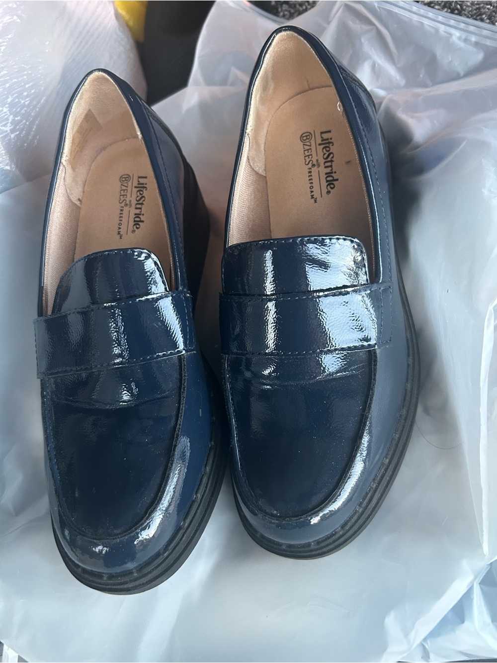 Life Stride Navy Patent Slip-On Loafers